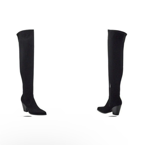 Over the Knee Thigh High Boots Black Faux Mid Chunky Heel 10M - Picture 1 of 8